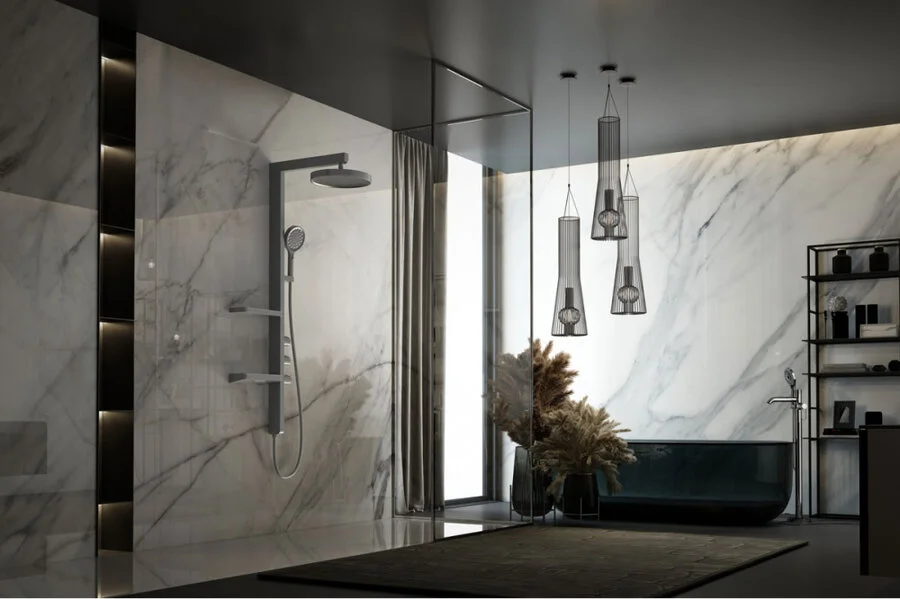 Душевая стойка Vincea Inspire вороненая сталь VSFS-3I11GM (детальная фотография), с тропическим душем