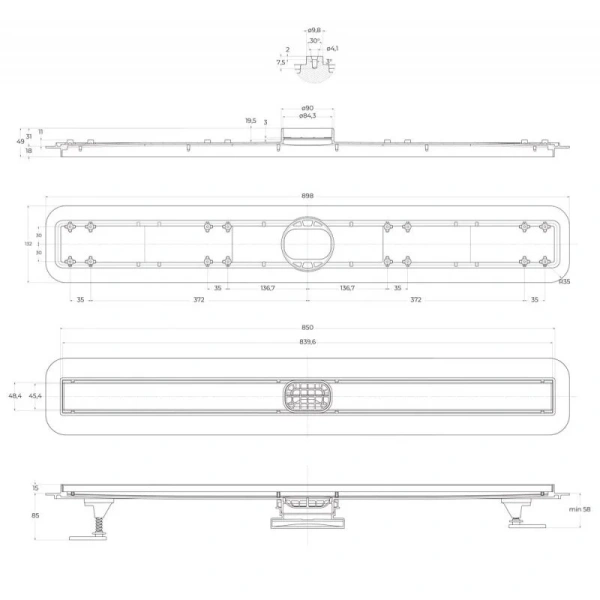 Душевой лоток BelBagno Luce 90 см черный матовый BB-LD-LUCE-90-NERO (детальная фотография), душевой лоток