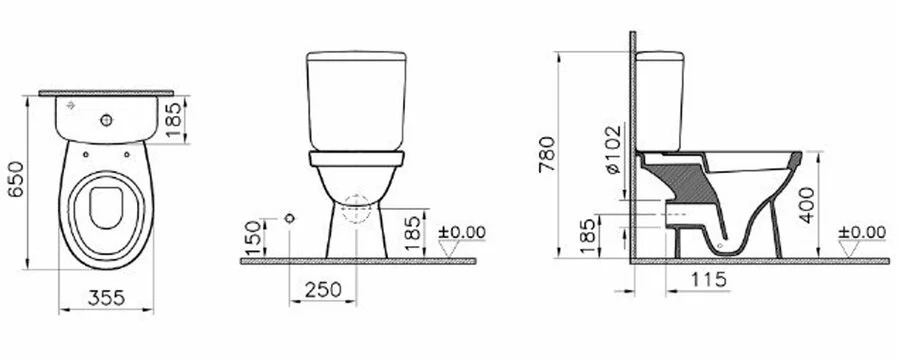 Унитаз компакт VitrA Norm Fit крышка дюропласт 9844B099-7205 (детальная фотография), современные, hi-tech