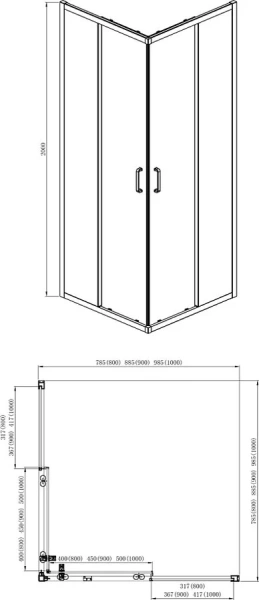 Душевой уголок Акватек 100x100 см профиль черный матовый AQ ARI KV 10020BL (детальная фотография), квадратные