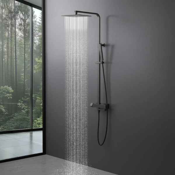 Душевая стойка Timo Tetra-Thermo черное золото SX-0169/18 (детальная фотография), с тропическим душем