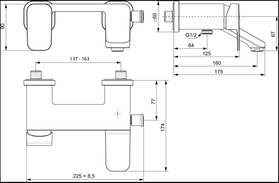 Смеситель для ванны Ideal Standard Tonic II однорычажный A6338AA (детальная фотография), для ванны