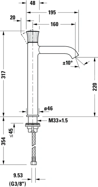 Смеситель для раковины Duravit White Tulip хром WT1040002010 (детальная фотография), высокие, из латуни, округлая форма