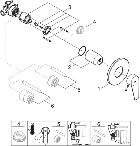 Смеситель для душа Grohe BauEdge скрытого монтажа 29040001 (детальная фотография), однорычажные, двухрычажные