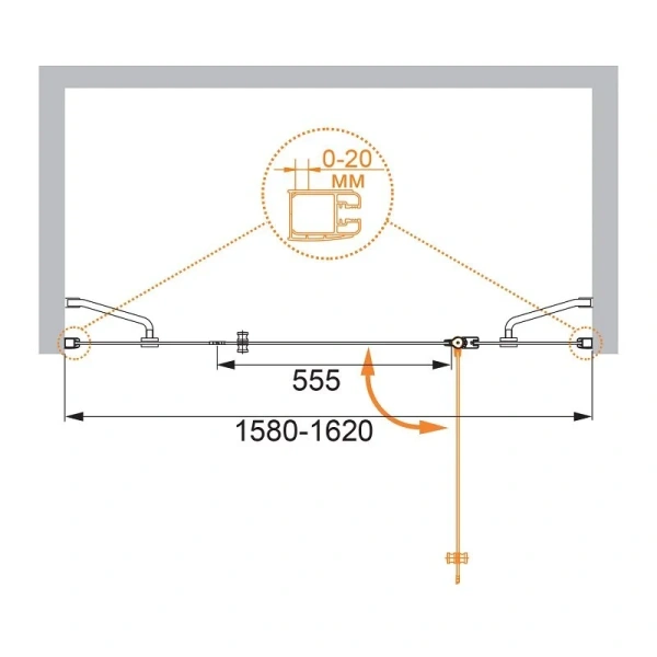 Душевая дверь в нишу Cezares Elena 160 см стекло прозрачное ELENA-W-B-13-60+60/40-C-Cr (детальная фотография), современные, hi-tech