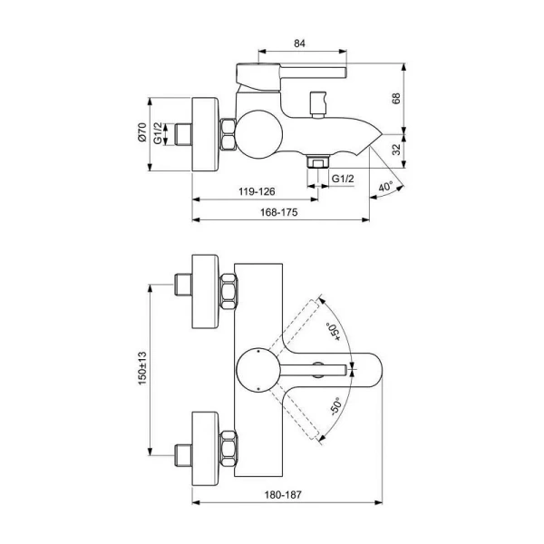 Смеситель для ванны Ideal Standard Ceraline матовый белый/хром BC199U5 (детальная фотография), для ванны