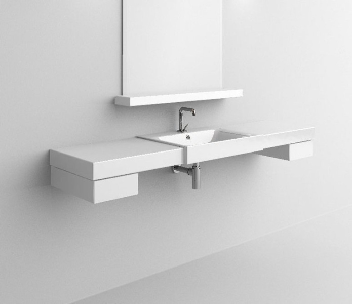 Раковина полувстраиваемая с одним отверстием под смеситель Kerasan Cento 3546bi*1 (детальная фотография), прямоугольной формы