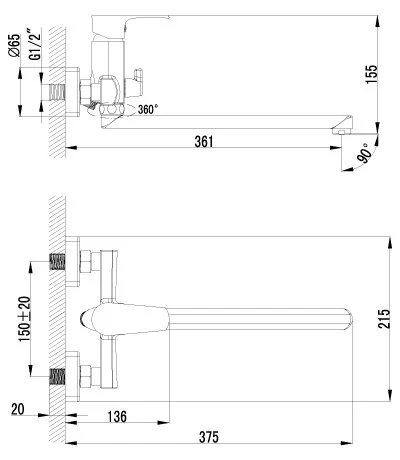 Смеситель для ванны Lemark Plus Factor LM1651C (детальная фотография), для ванны