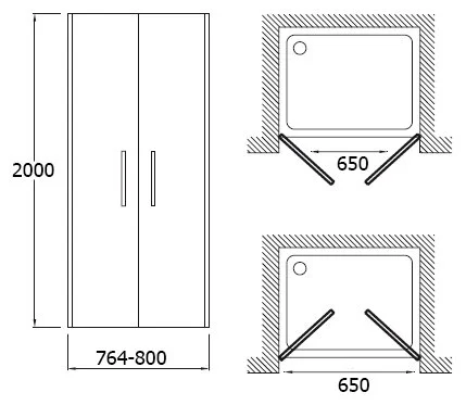 Душевая дверь Jacob Delafon Contra 80 см хром двустворчатая E22B80-GA (детальная фотография), современные, hi-tech