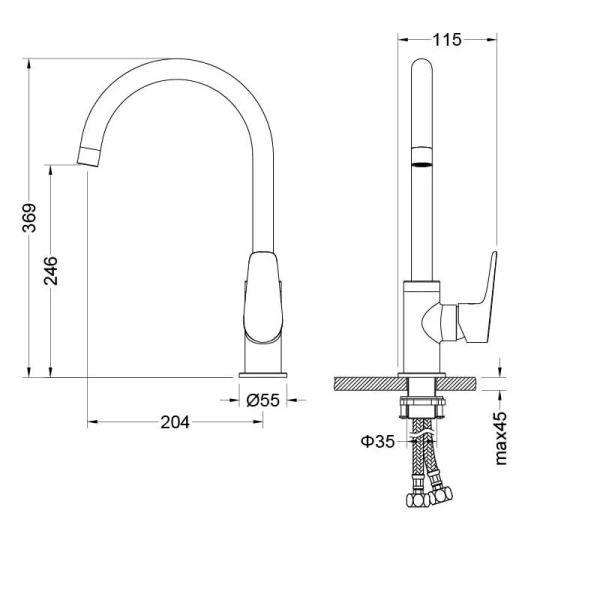 Смеситель для кухни Акватек Бетта черный AQ1182MB (детальная фотография), для кухни
