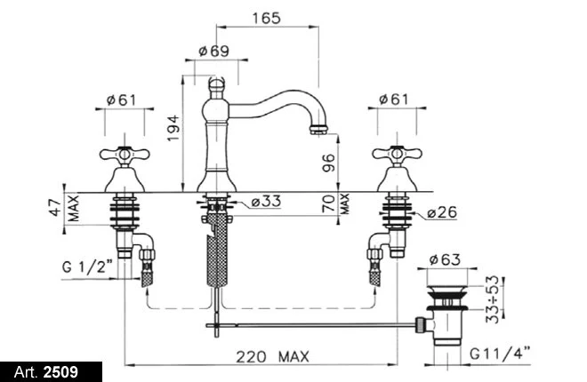 Смеситель для раковины, хром, Nicolazzi Nuova Brenta 2509CR (детальная фотография), для раковины