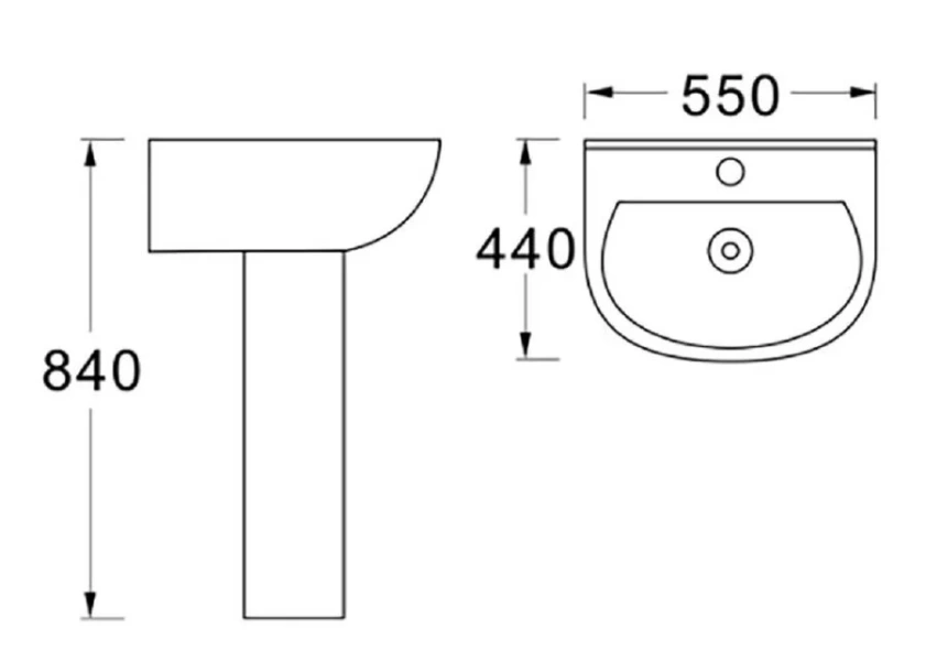 Раковина Акватек 55 см белая AQ5420-00 (детальная фотография), полукруглая, тюльпан