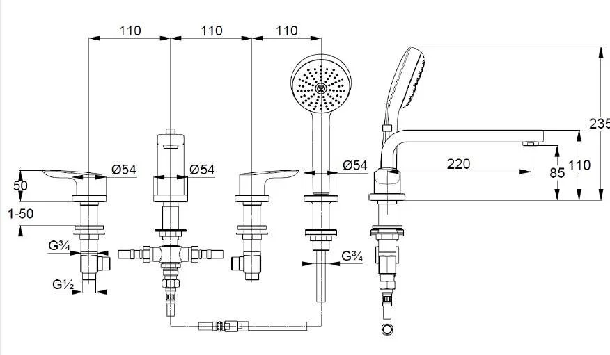 Смеситель для ванны Kludi Pure&Solid хром 344230575 (детальная фотография), для ванны