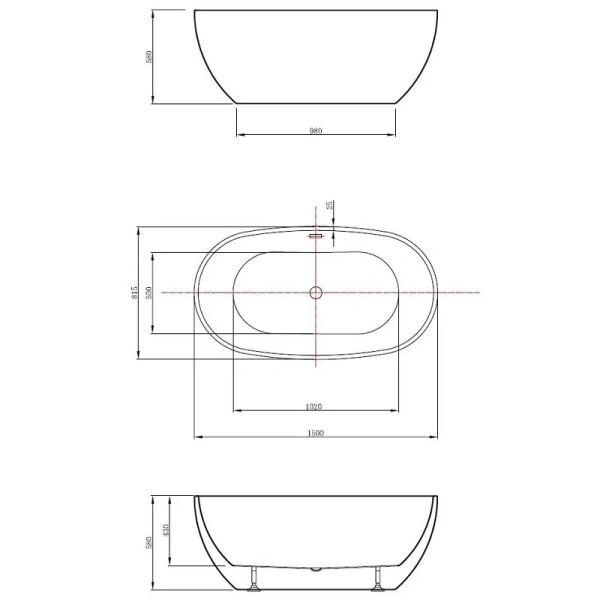 Ванна акриловая Vincea VBT-408-1500, 150 x 80 см, щелевой перелив, цвет белый (детальная фотография), акриловые
