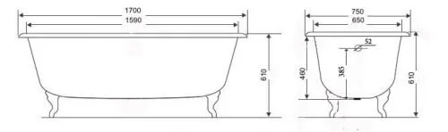 Чугунная ванна Timo Standard 3V Н0000010, 170 x 75 х 46 см (детальная фотография), современныe, hi-tech
