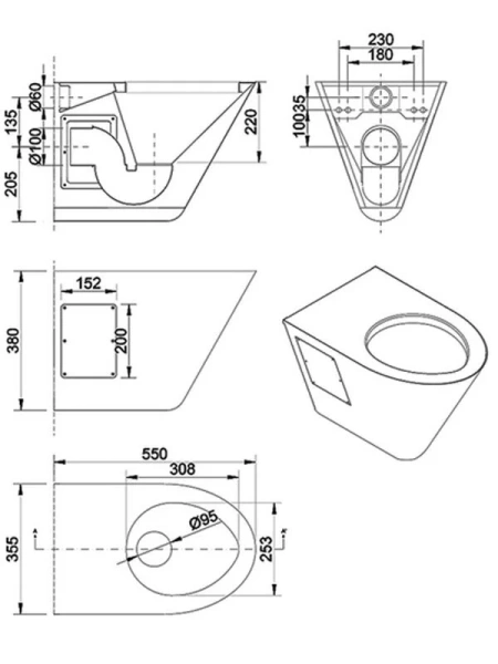 Унитаз подвесной Nofer нержавеющая сталь матовая 13018.S (детальная фотография), подвесные, встраиваемые