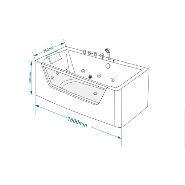Ванна акриловая Grossman 160x85 см с гидромассажем GR-16085-1 (детальная фотография), акриловые
