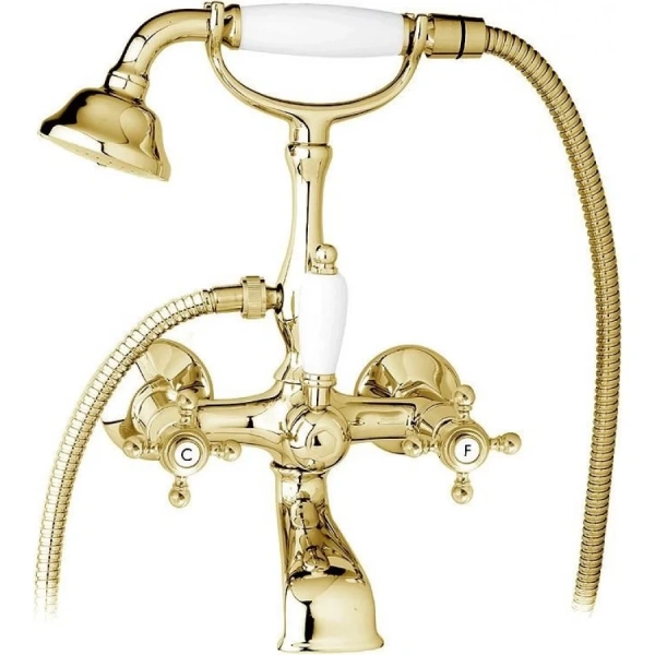 Смеситель для ванны Cezares Golf золото 24 карат ручки белые GOLF-VD-03/24-Bi (детальная фотография)