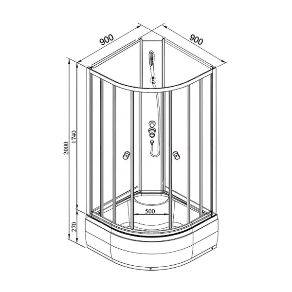 Душевая кабина Deto LM 90x90 см с гидромассажем LM790NGM (детальная фотография), полукруглые, четверть круга