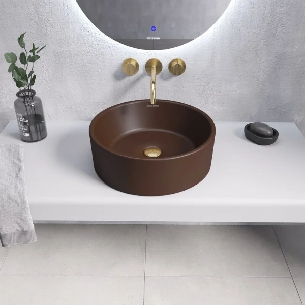 Раковина Grossman Color 41 см коричневая матовая GR-3013BRM (детальная фотография), накладные (на столешницу)