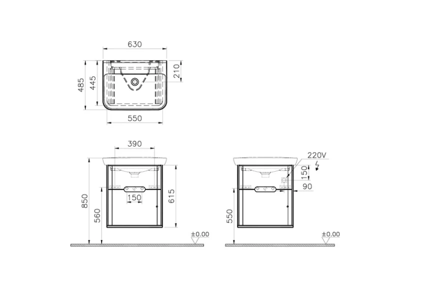 Тумба с раковиной подвесная VitrA Sento 65 см матовый антрацит 60834 (детальная фотография), в наличии