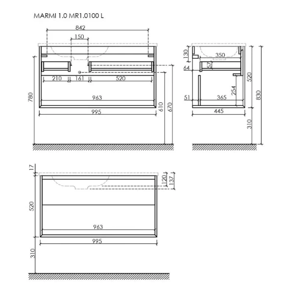 Тумба под раковину подвесная Sancos Marmi 1.0 100 см левая дуб галифакс натуральный MR1.0100LEG (детальная фотография), в наличии