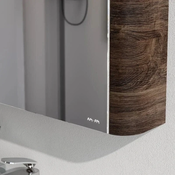 Зеркальный шкаф с подсветкой Am.Pm Sensation 80 см орех M30MCR0801NF (детальная фотография), с кнопкой