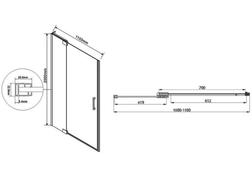 Душевая дверь в нишу Vincea Extra 110 см профиль хром, стекло прозрачное VDP-1E1011CL (детальная фотография), современные, hi-tech