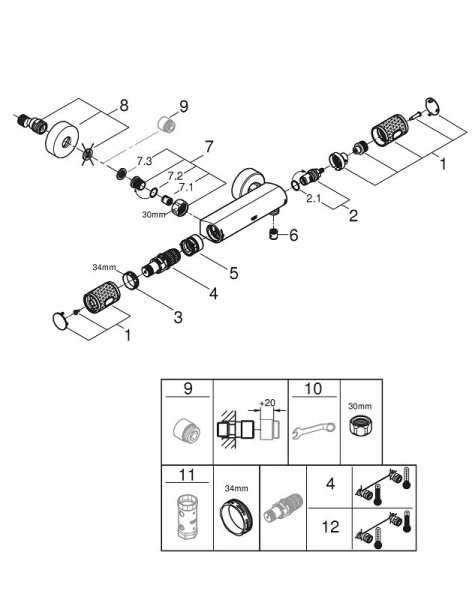Смеситель для душа Grohe Grohtherm 1000 Performance хром 34827000 (детальная фотография), в наличии