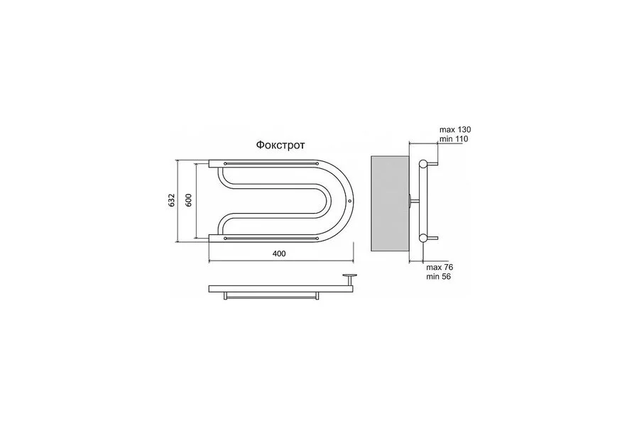 Полотенцесушитель водяной Terminus Фокстрот 600x400 хром 4620768881312 (детальная фотография), современные, hi-tech