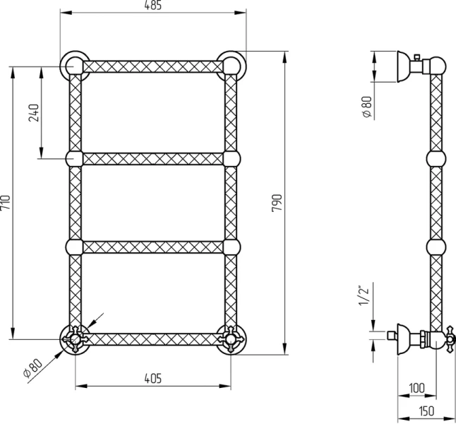 Полотенцесушитель водяной Migliore Cleopatra 49х79 см хром 25840 (детальная фотография), классические, ретро