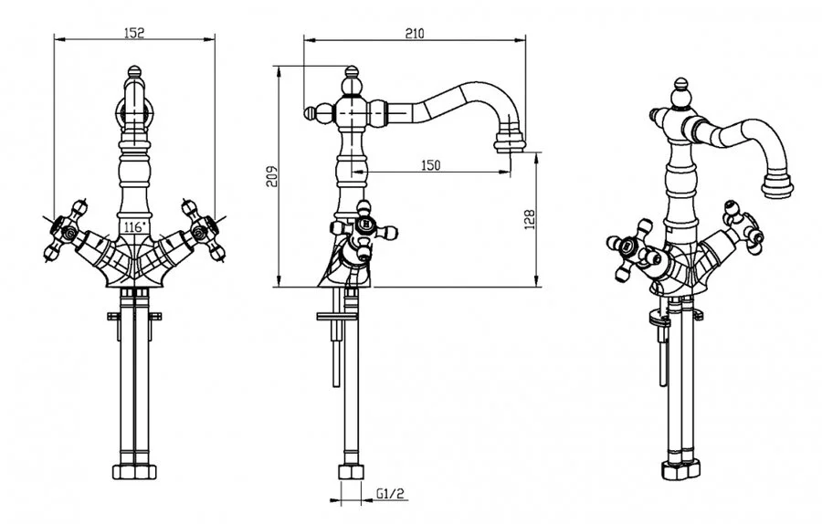 Смеситель для раковины Boheme Tradizionale Oro высокий 292 (детальная фотография), для раковины
