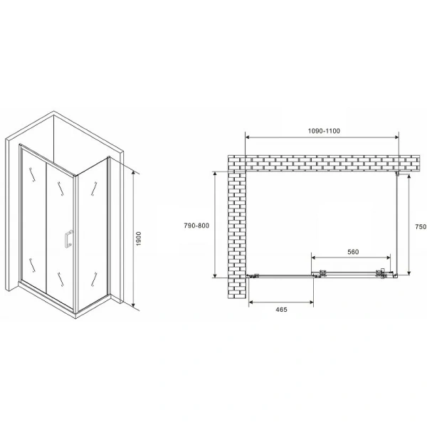 Душевой уголок Abber Schwarzer Diamant 110x80 см профиль хром AG301105-S805 (детальная фотография), прямоугольные