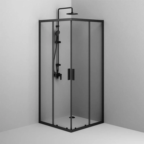 Душевой уголок Am.Pm Gem S 90x90 см профиль черный матовый, стекло прозрачное W93G-403-090BT (детальная фотография), стеклянные, угловые, без поддона