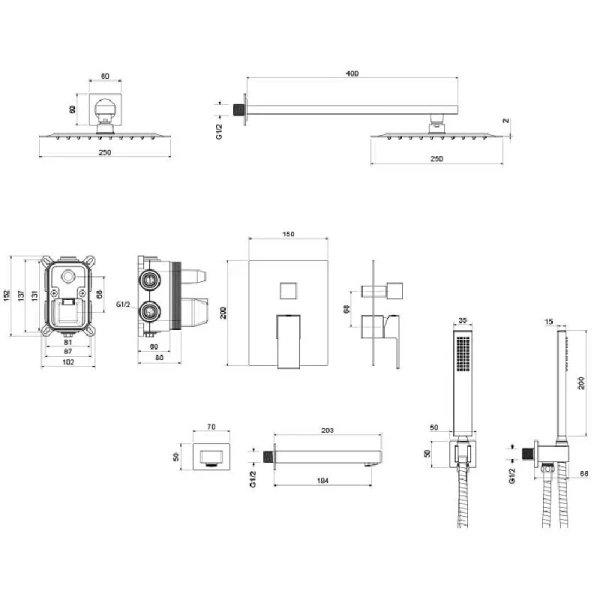 Душевой комплект Акватек Либра черный матовый AQ1673MB (детальная фотография), душевые комплекты, наборы