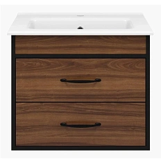 Тумба под раковину подвесная Misty Кедр 60 см орех/черная