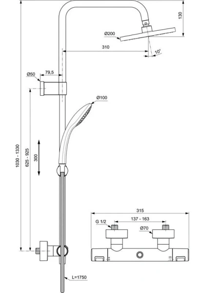 Душевая стойка Ideal Standard Ceratherm T25 термостатическая черная матовая A7546XG (детальная фотография), современные, hi-tech