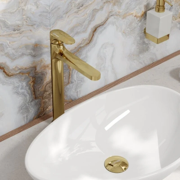 Смеситель для раковины WasserKRAFT Neckar глянцевое золото 2103H (детальная фотография), современные, hi-tech