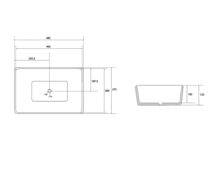 Раковина Abber Rechteck 48,5 см белая AC2212 (детальная фотография), современные, hi-tech