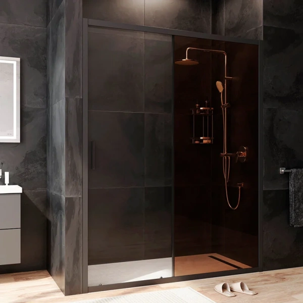 Душевая дверь в нишу AM.PM Gem Solo 150 см профиль черный стекло бронза W90G-150-1-195BBr (детальная фотография), 150 см