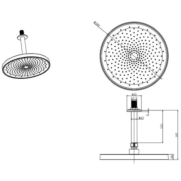 Верхний душ Акватек хром AQ2070CR (детальная фотография), верхние души