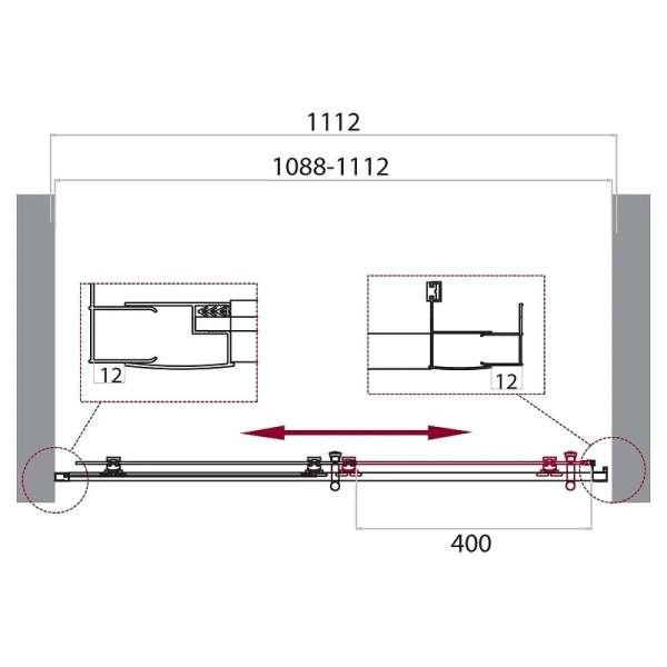Душевая дверь в нишу BelBagno Uno-195 110 см стекло шиншилла UNO-195-BF-1-110-CH-CR (детальная фотография), современные, hi-tech