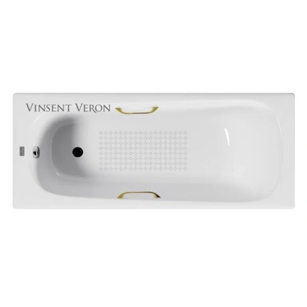 Чугунная ванна Vinsent Veron Concept VCO1407042H/VH0012GD-AS, 140 x 70 см, с антискользящим покрытием, ручки золото, цвет белый (детальная фотография)