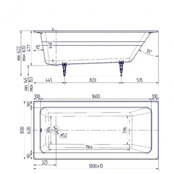 Ванна чугунная Delice Parallel 180x80 с ручками DLR220506R-AS (детальная фотография), без гидромассажа, с ручками, большие