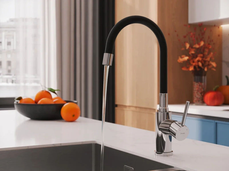 Смеситель для кухни Cersanit Melar хром/черный 68233 (детальная фотография), хром, черные, комбинированные