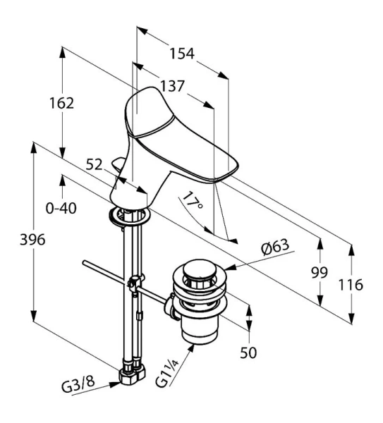 Смеситель для раковины Kludi Ambienta хром 530230575 (детальная фотография), современные, hi-tech