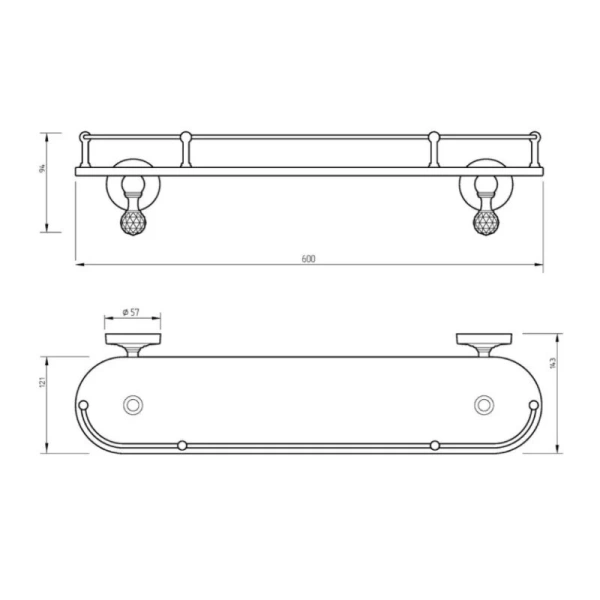 Полочка для ванной Migliore Amerida 16 с галереей (детальная фотография), классические, ретро, с кристаллами swarovski, декорированные