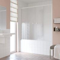 Душевая шторка на ванную профиль белый стекло шиншилла Vegas-glass