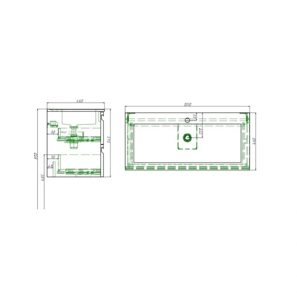 Тумба с раковиной подвесная Акватек Вега 100 см капучино светлый AQ77100-LC (детальная фотография), современная, hi-tech