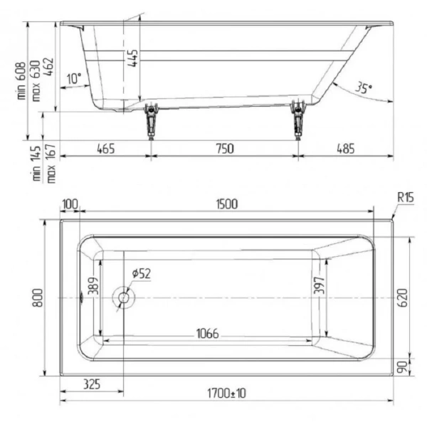 Ванна чугунная Delice Parallel 170x80 см белая DLR220502RB-AS (детальная фотография), чугунные
